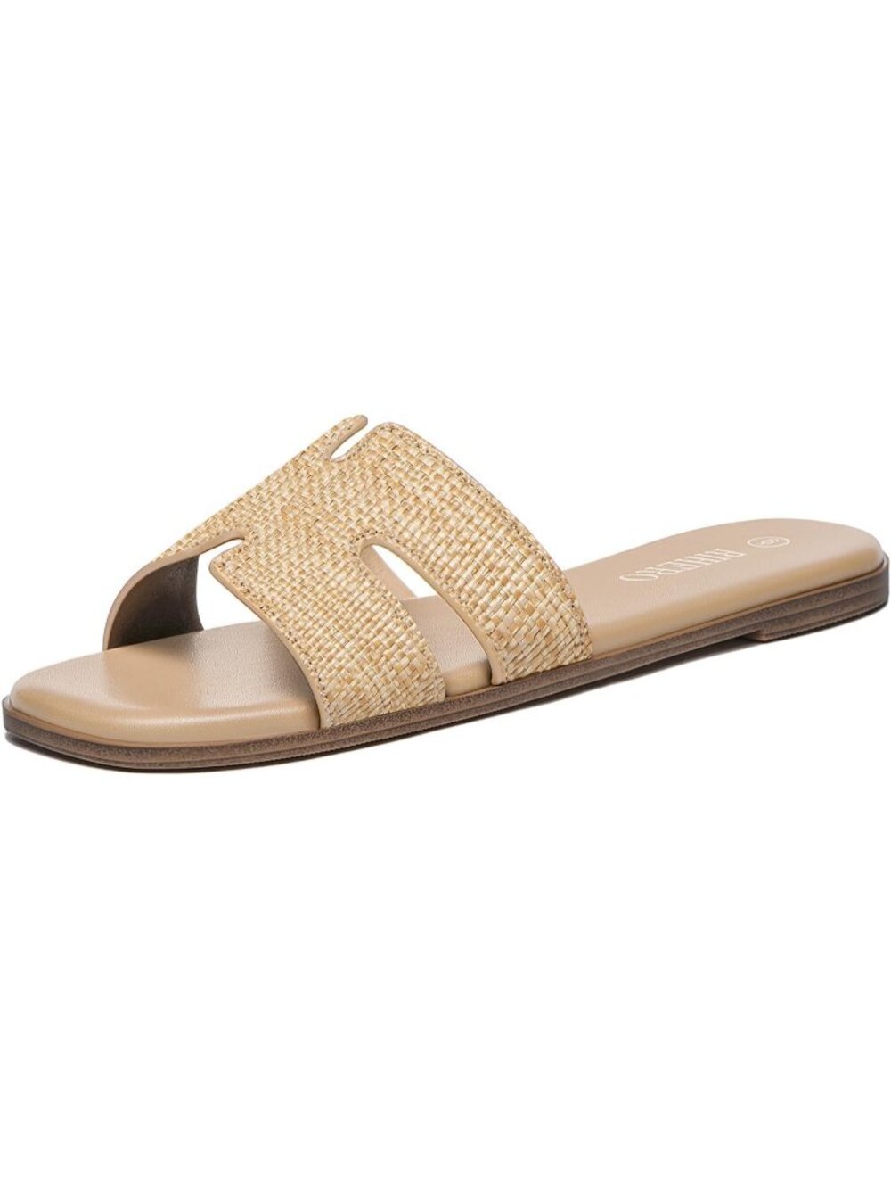 Women's Raffia Dressy Flat Sandals Comfortable Slip On Leather Slide Sandals